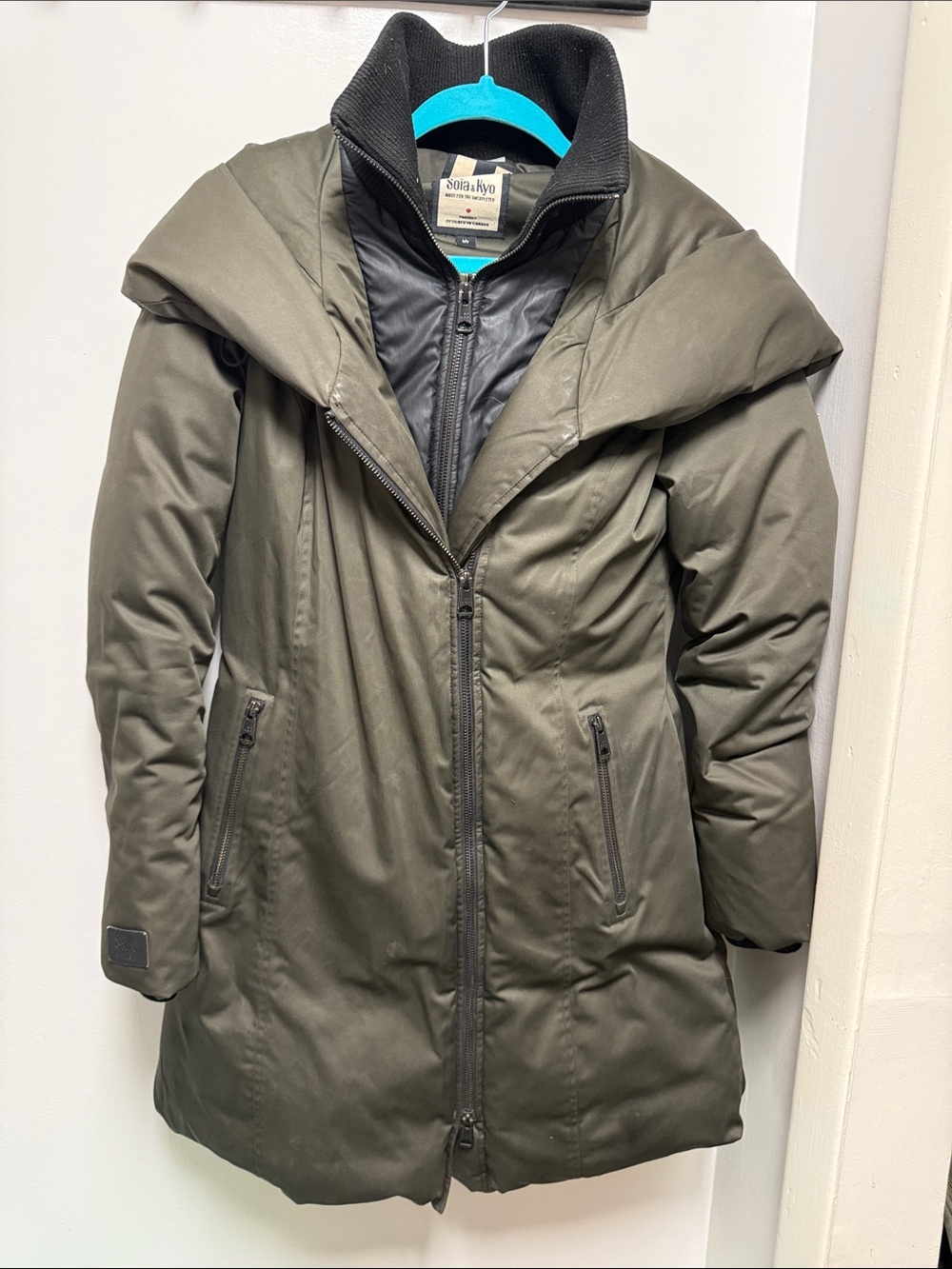Soia & Kyo Olive Green Puffer Coat with High Collar